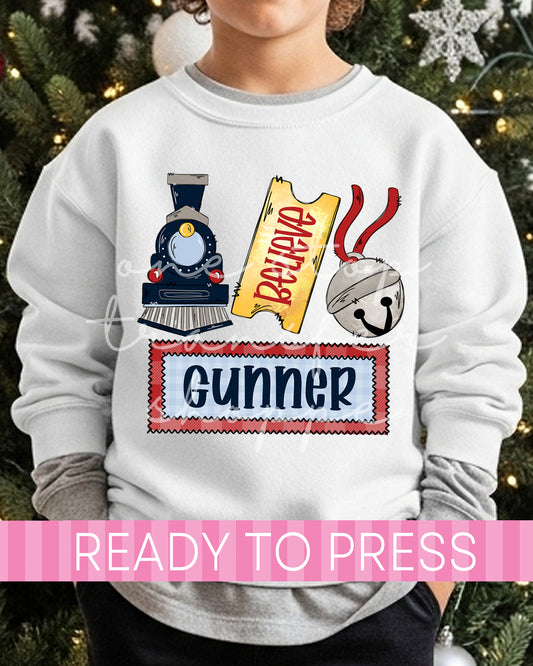 Custom Name Boy Christmas Train - Ready to Press DTF Transfers