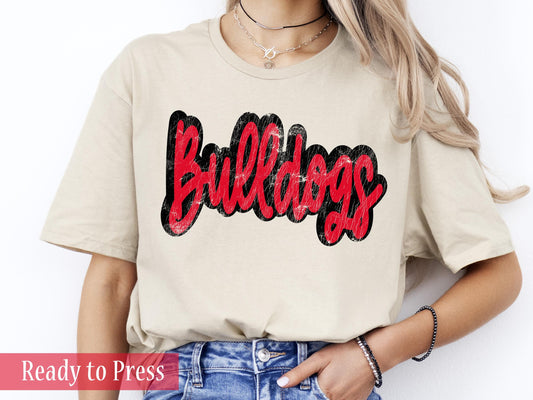 Red Distressed Bulldogs Mascot - Ready to Press DTF Transfers