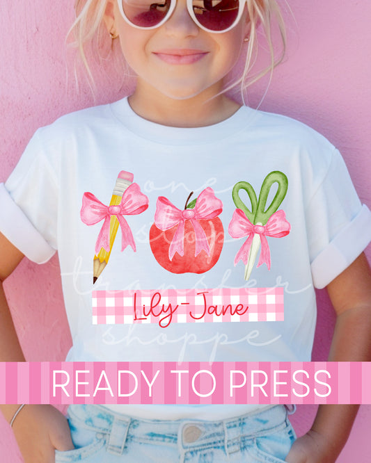 Custom Name Coquette School Supplies - Ready to Press DTF Transfers