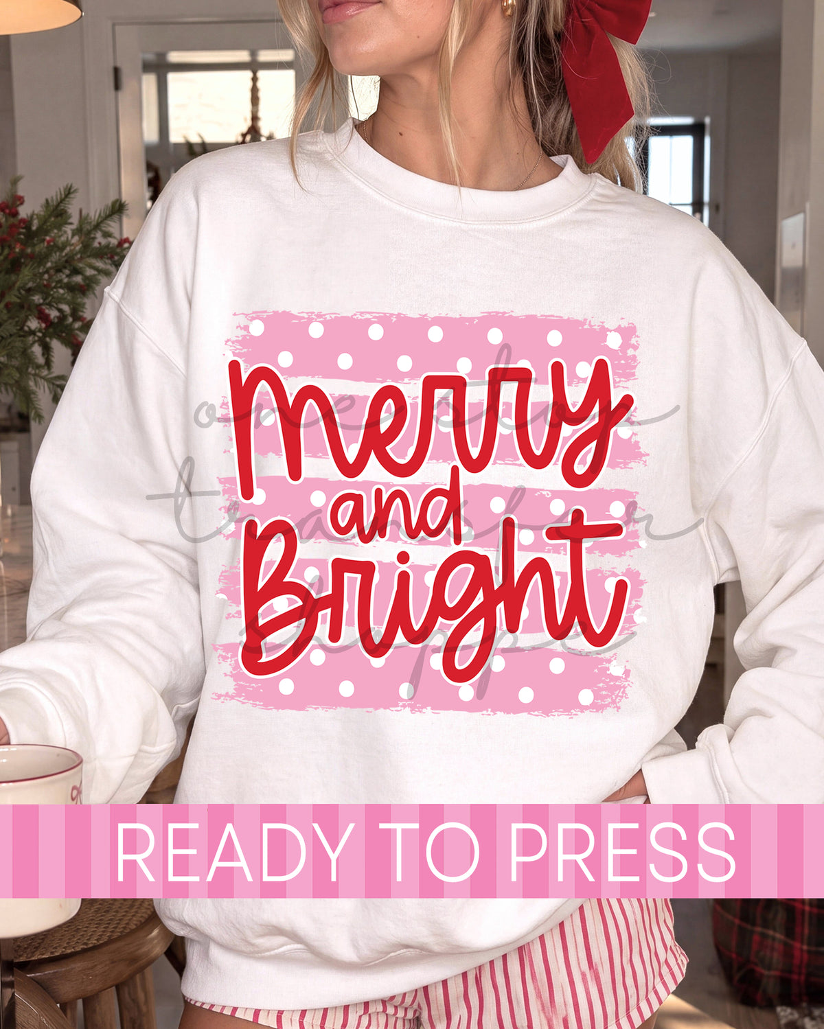 Pink Polka Dot Stripes Merry and Bright - Ready to Press DTF Transfers
