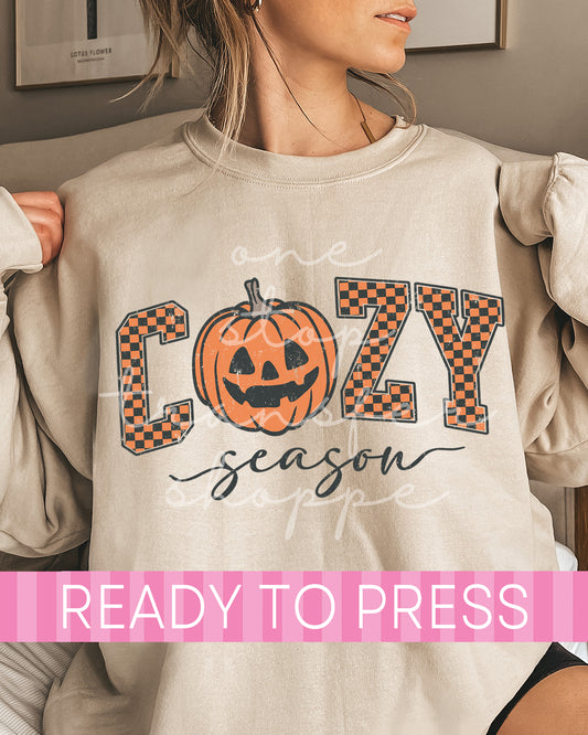 Checker Cozy Season Jack-O-Lantern - Ready to Press DTF Transfers