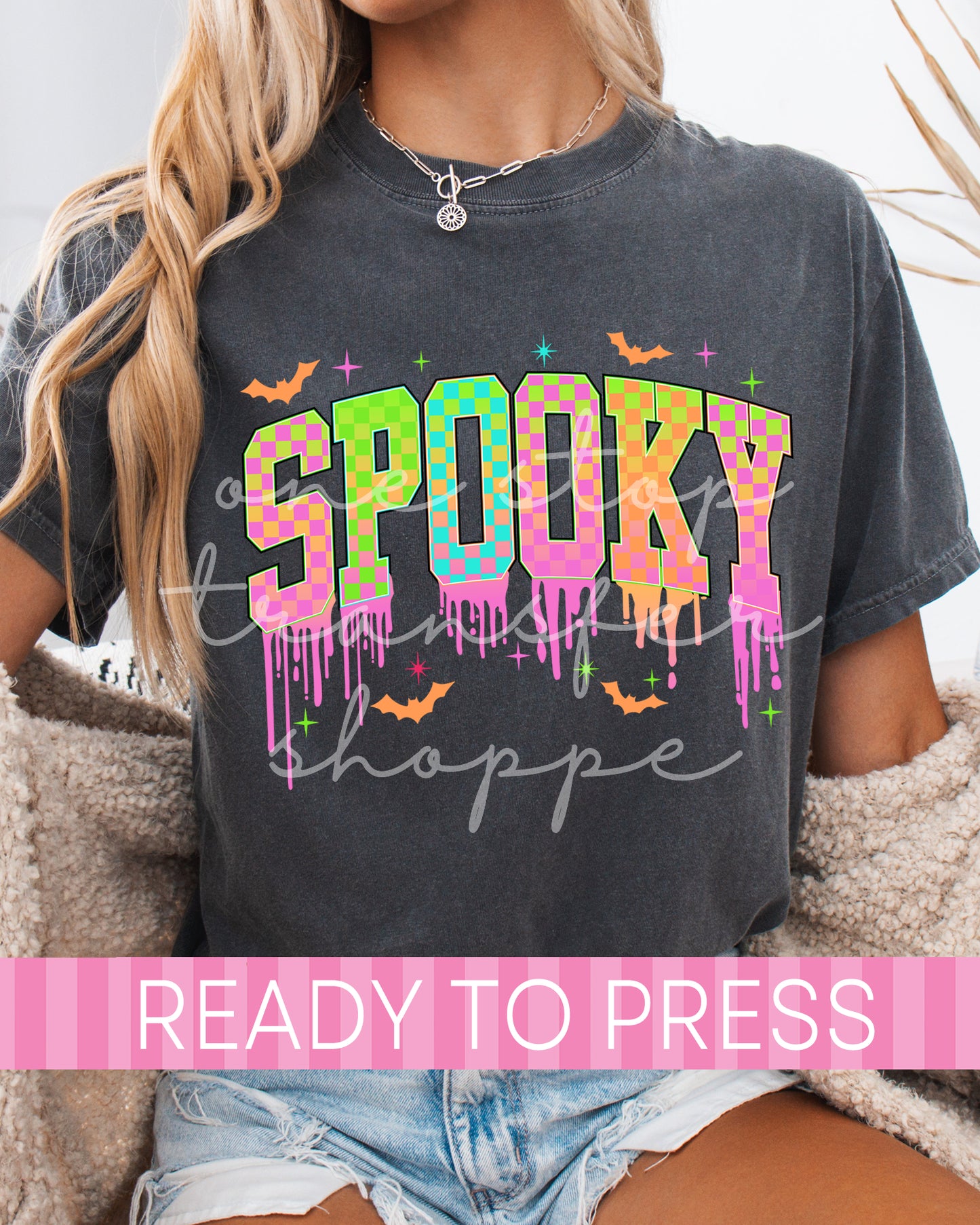 Neon Halloween SPOOKY Filled Checker Drip - Ready to Press DTF Transfers