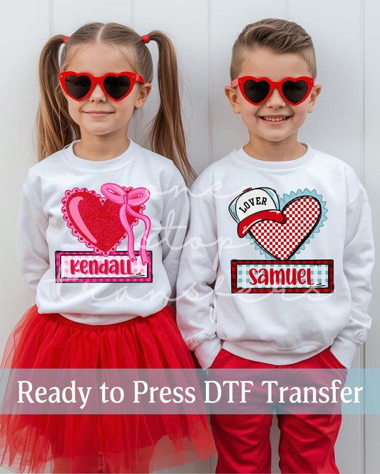 Custom Boy or Girl Valentine's Day Hearts Name Plate - Ready to Press DTF Transfers