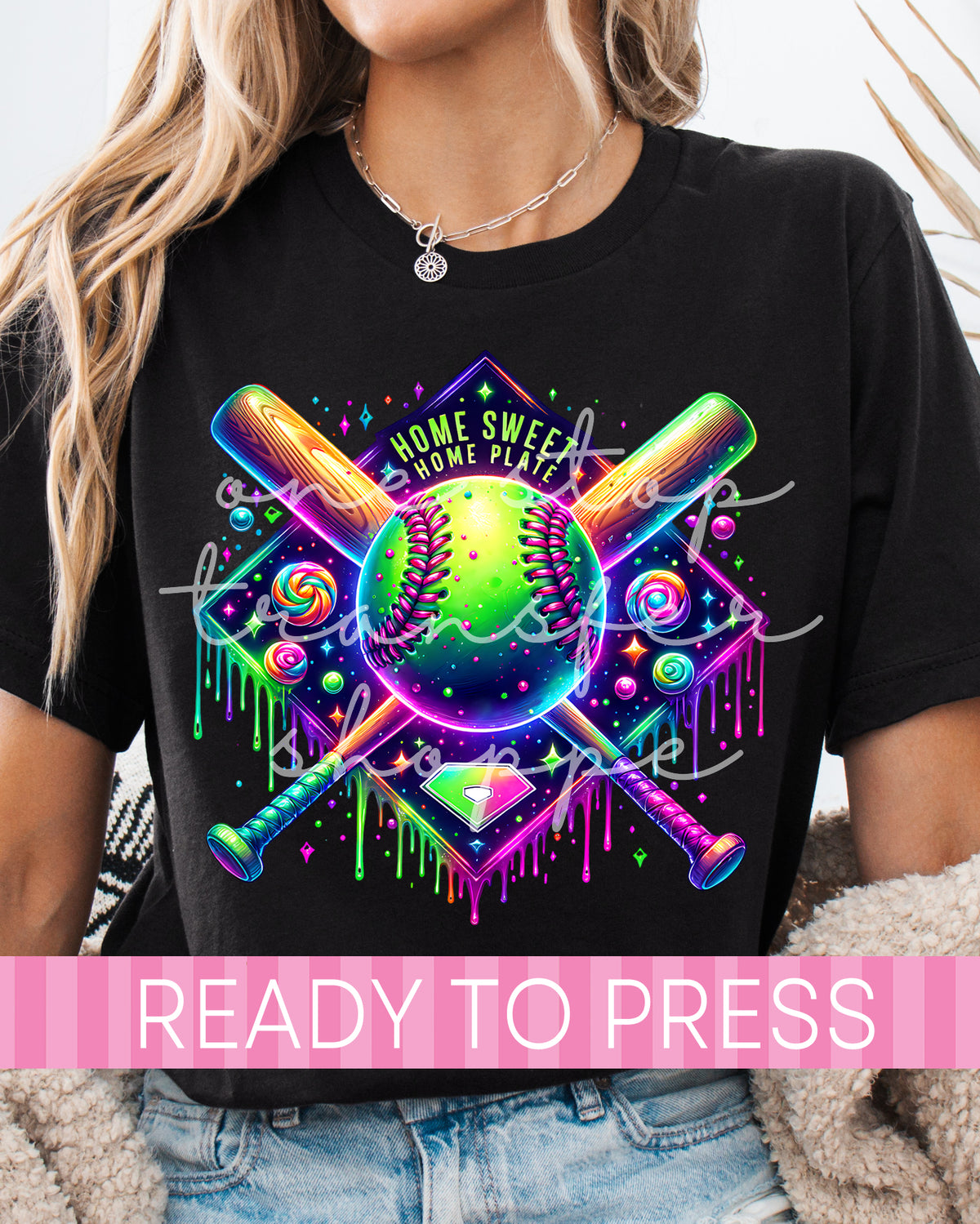 Neon Baseball Home Sweet Home Plate Ice Cream Drip - Ready to Press DTF Transfers