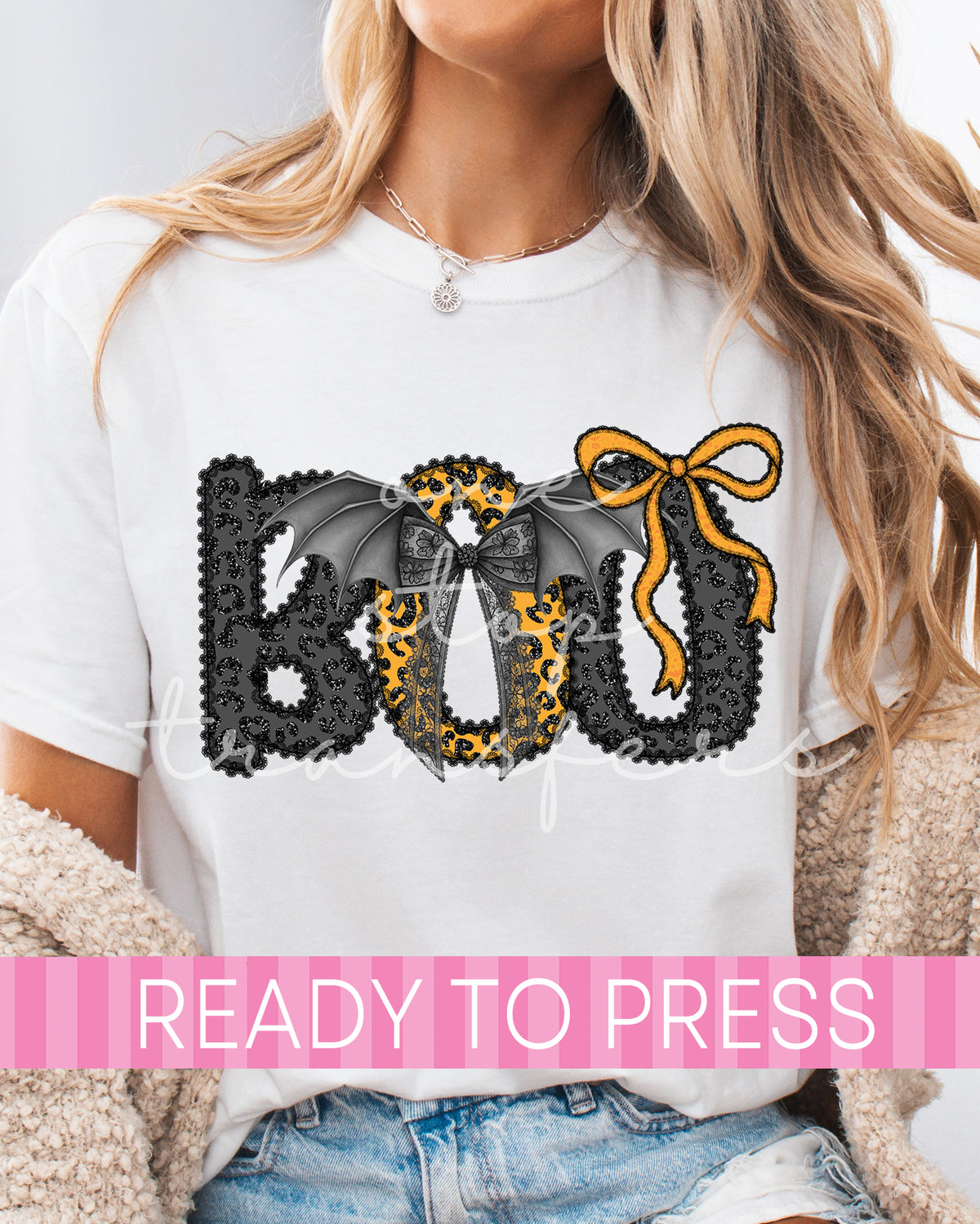 Shabby Chic Coquette Halloween Lace BOO - Ready to Press DTF Transfers