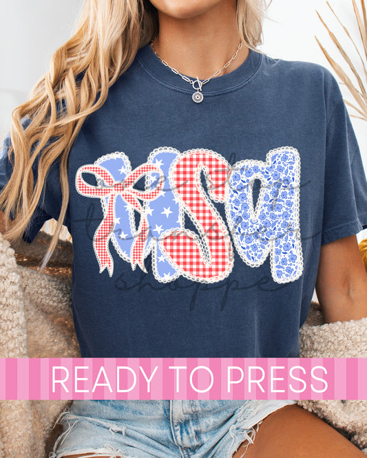 Shabby Chic Lace Coquette USA 4th of July - Ready to Press DTF Transfers