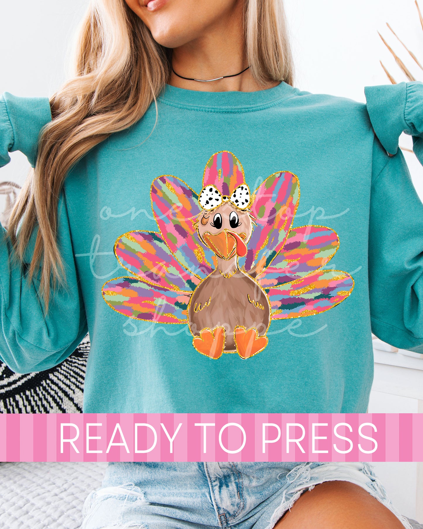 Faux Glitter Colorful Watercolor Turkey - Ready to Press DTF Transfers