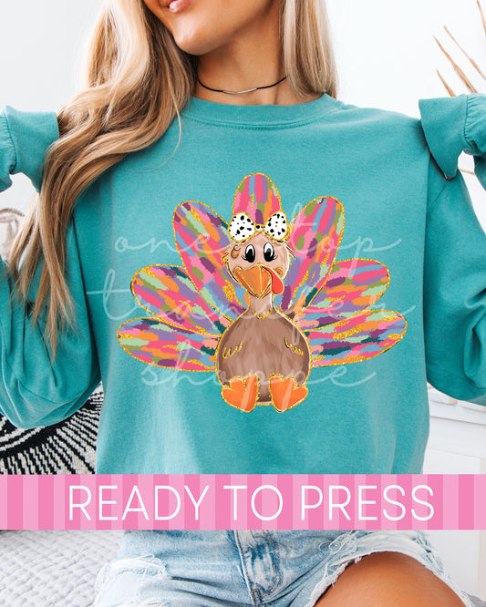 Faux Glitter Colorful Watercolor Turkey - Ready to Press DTF Transfers
