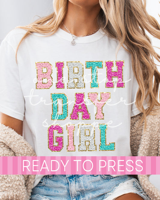 Birthday Girl Faux Chenille Patch Letters - Ready to Press DTF Transfers