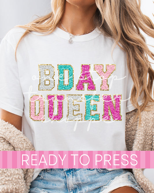 Birthday Queen Faux Chenille Patch Letters - Ready to Press DTF Transfers