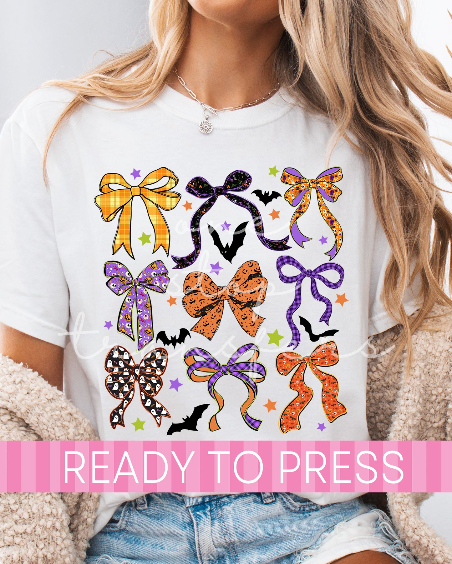 Coquette Halloween Bows and Bats Collage - Ready to Press DTF Transfers