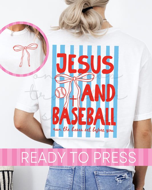 Red and Blue Jesus and Baseball Stripes - Ready to Press DTF Transfer with Pocket