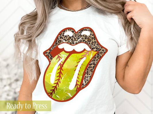 Softball Leopard Print Tongue Out - Ready to Press DTF Transfers