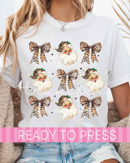 Coquette Christmas Leopard Santas - Ready to Press DTF Transfers