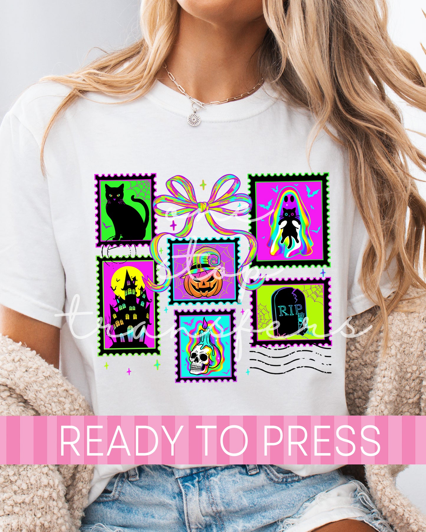 Neon Halloween Postage Stamps - Ready to Press DTF Transfers