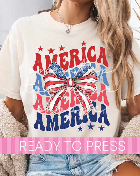 Coquette Stacked America with Bow - Ready to Press DTF Transfers