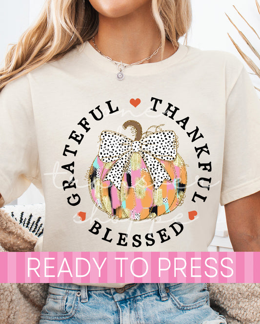 Grateful Thankful Blessed Coquette Pumpkin - Ready to Press DTF Transfers