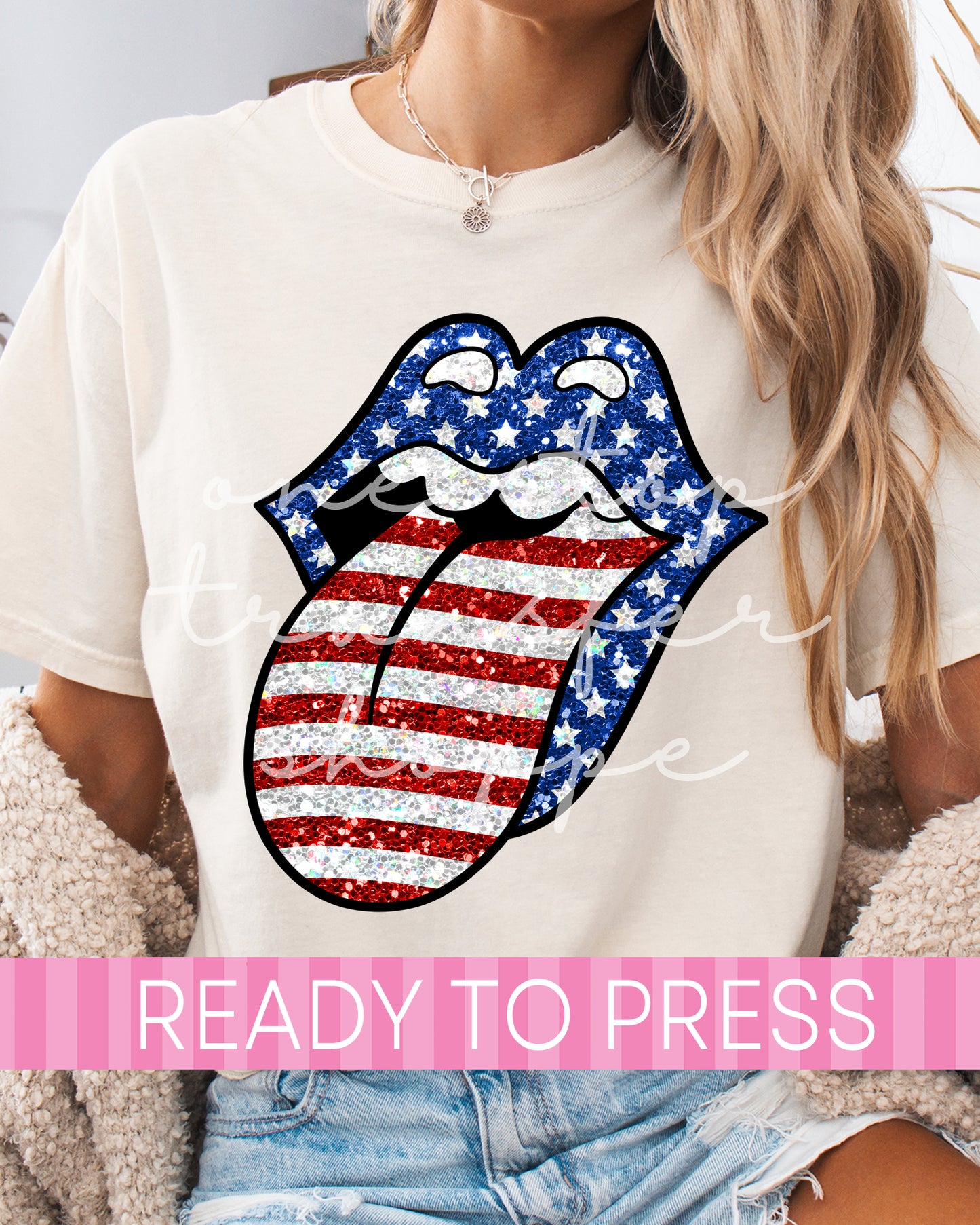 Faux Glitter Patriotic Tongue Out - Ready to Press DTF Transfers