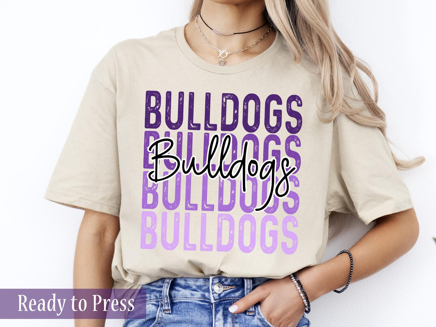 Stacked BULLDOGS Mascot Red Purple Orange - Ready to Press DTF Transfers