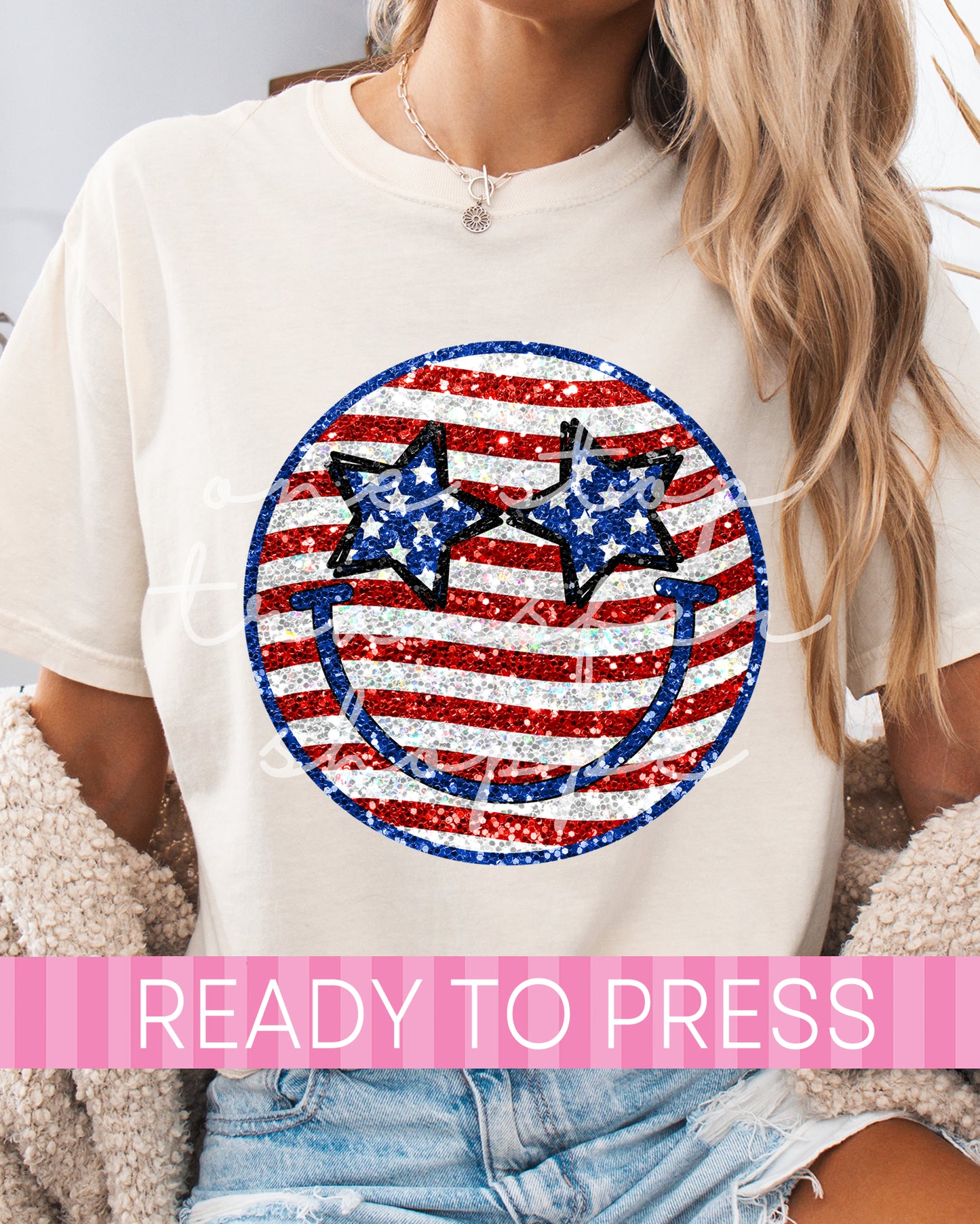 Faux Glitter Patriotic Smiley Face - Ready to Press DTF Transfers