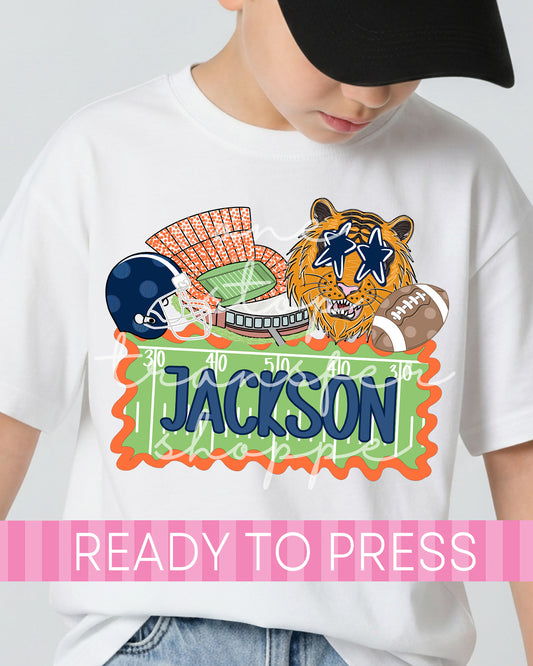 Custom Name Tiger Football Mascot - Ready to Press DTF Transfers