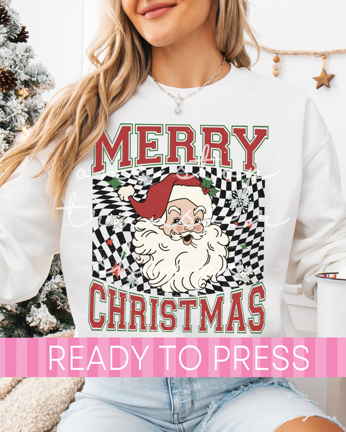 Retro Checker Merry Christmas Santa - Ready to Press DTF Transfers