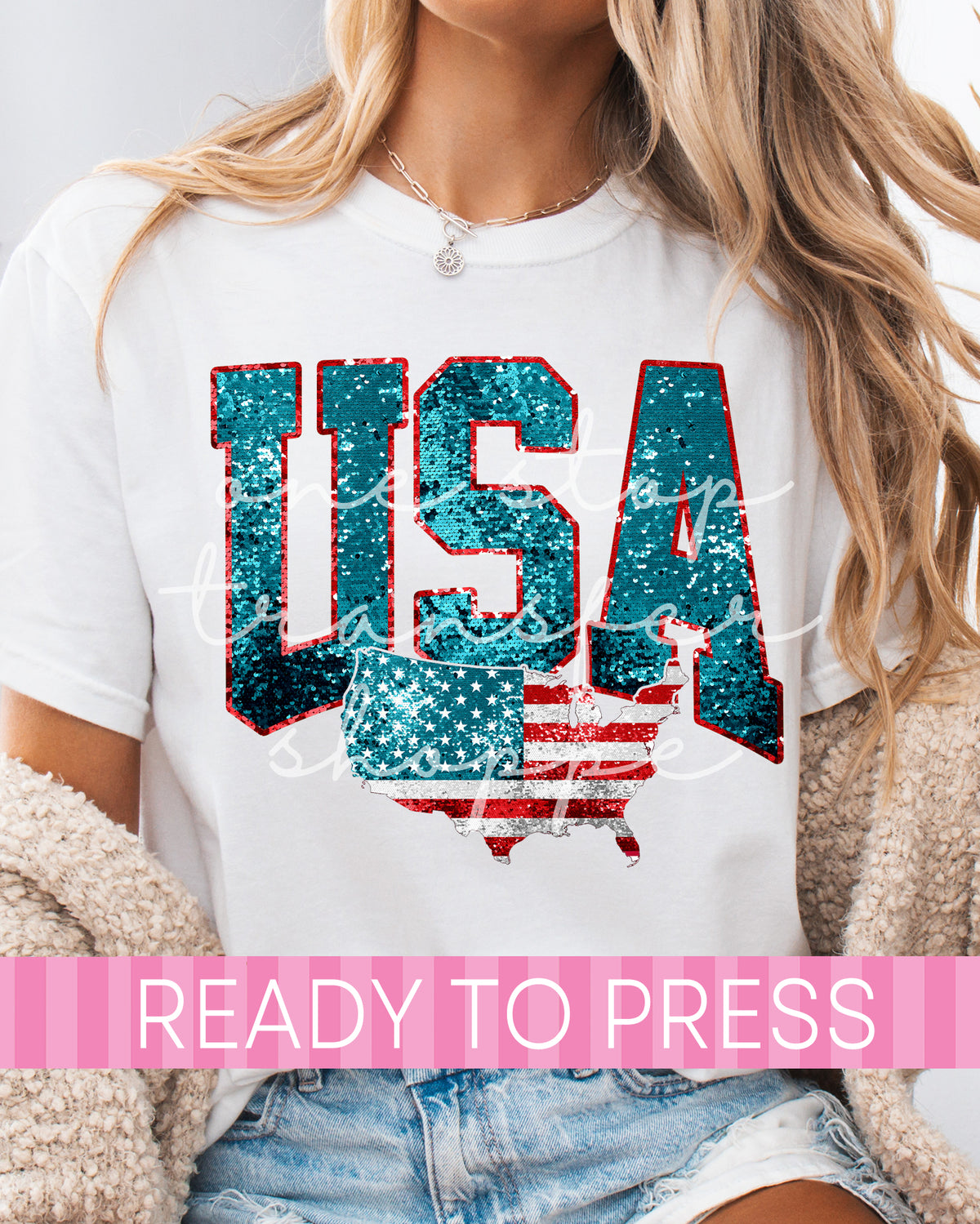 Teal Faux Sequin USA - Ready to Press DTF Transfers