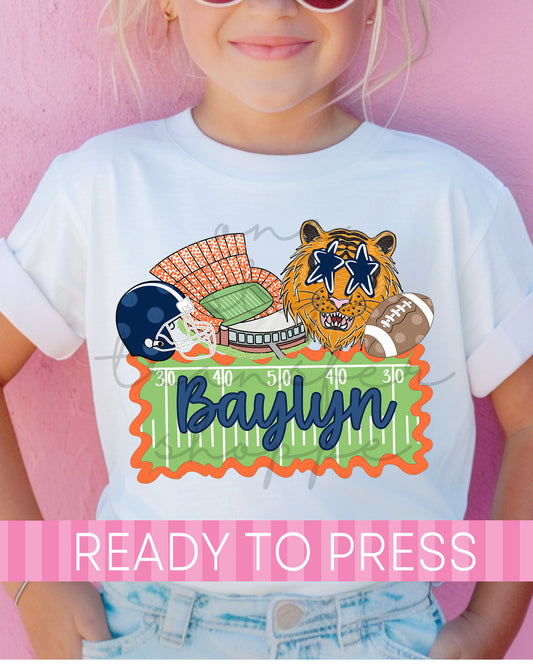 Custom Name Tiger Football Mascot - Ready to Press DTF Transfers