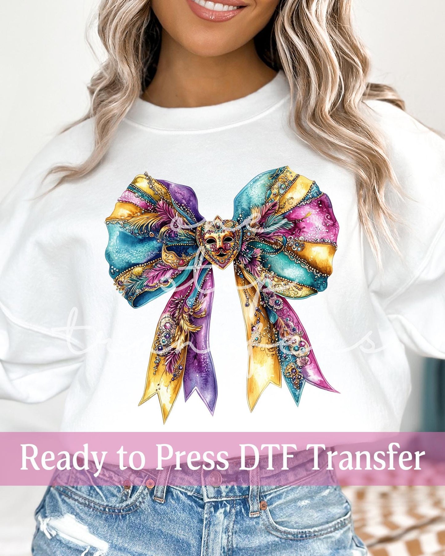 Elegant Coquette Beaded Mardi Gras Bow - Ready to Press DTF Transfers