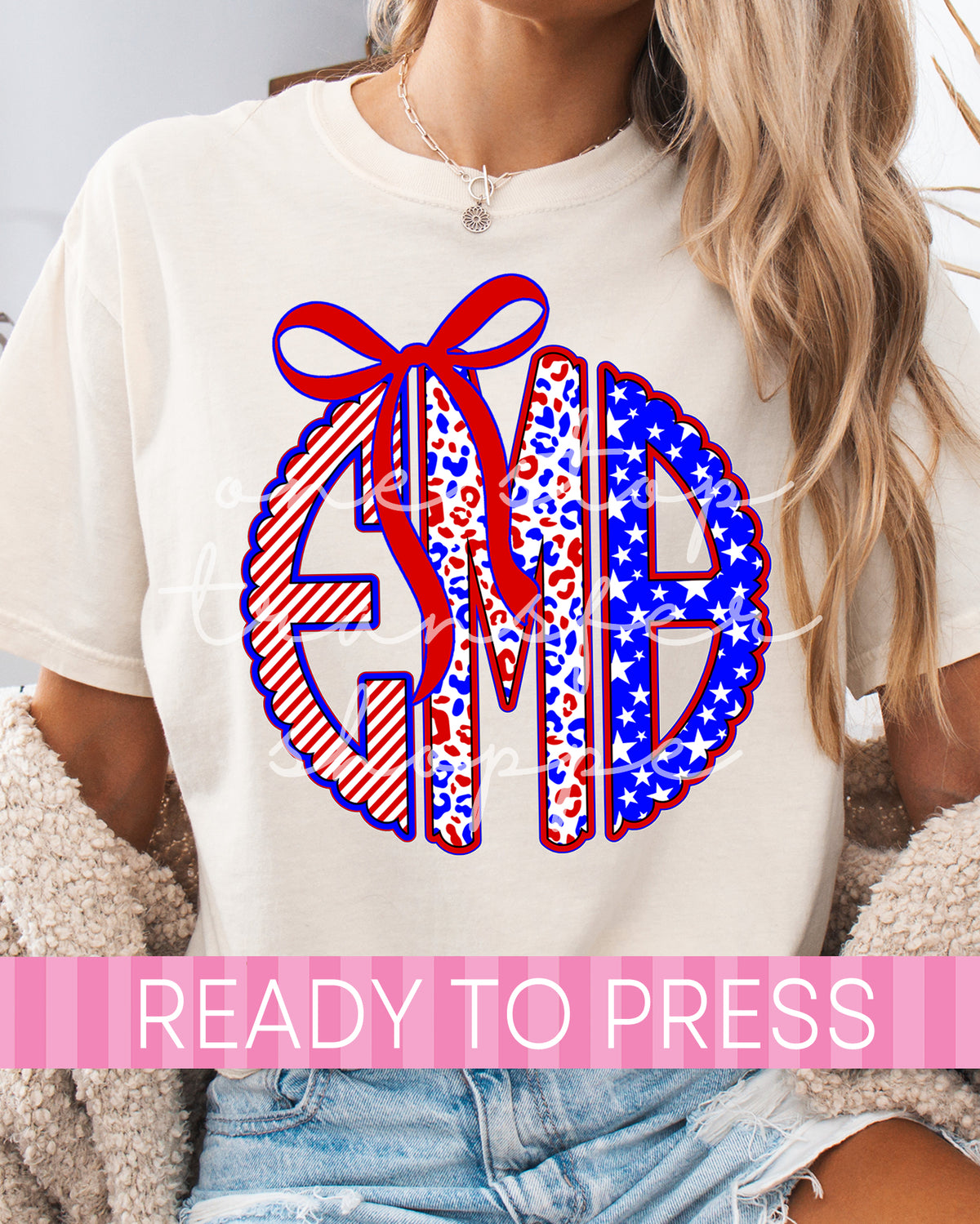 Coquette 4th Of July Scallop Circle Monogram - Ready to Press DTF Transfers