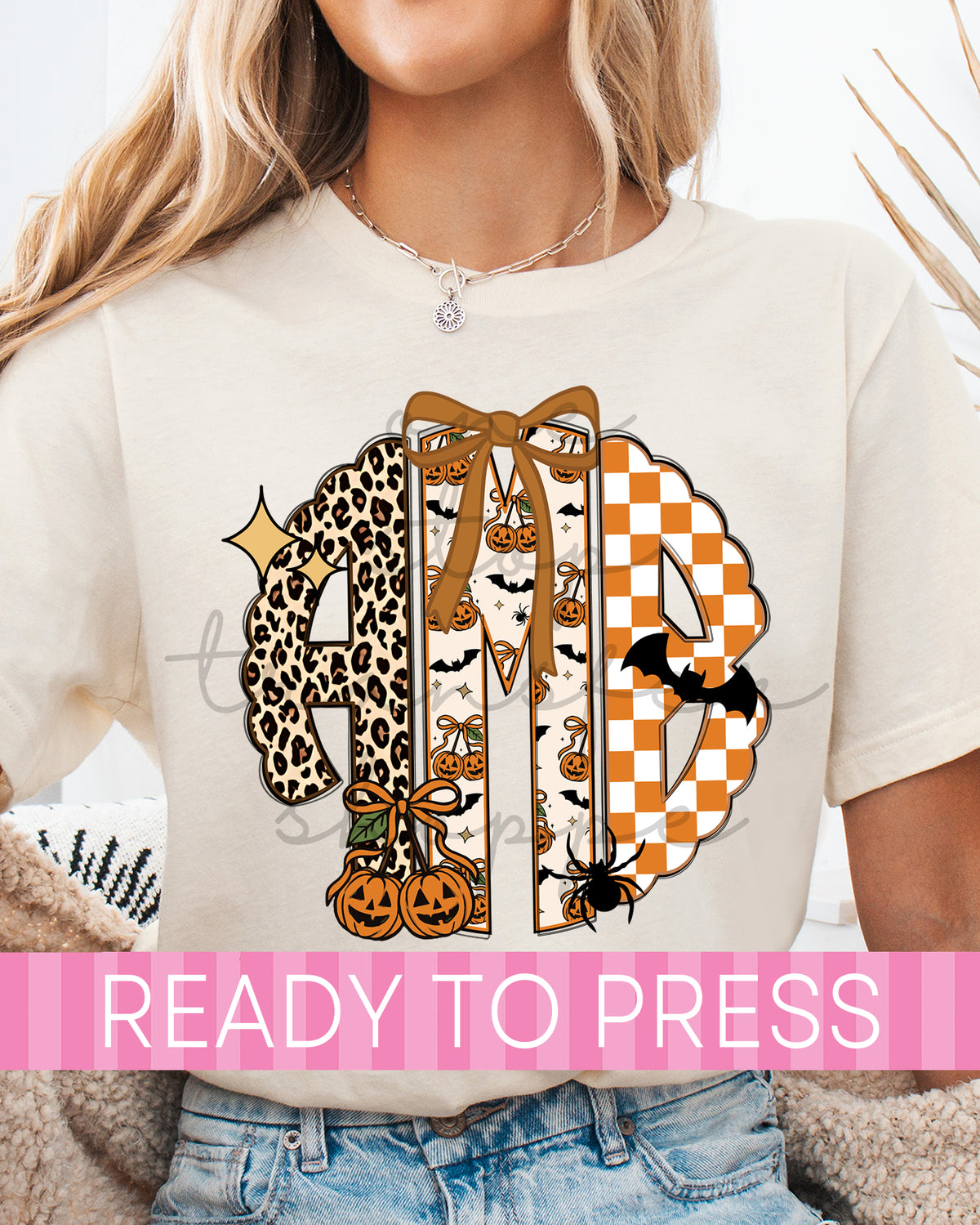 Girl's Spooky Halloween Circle Monogram - Ready to Press DTF Transfers