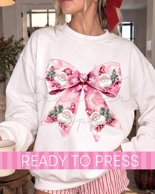 Pink Coquette Christmas Santa Bow - Ready to Press DTF Transfers