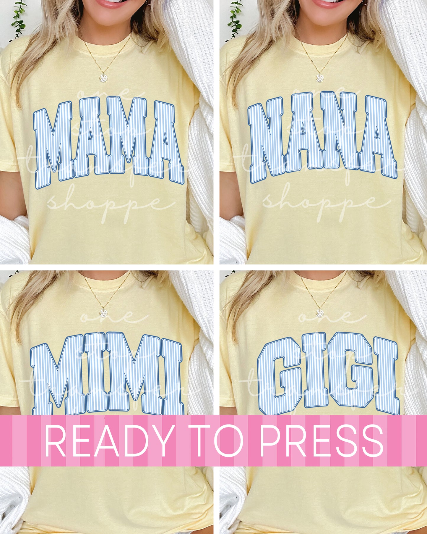 Preppy Blue Stripes Mama Nana Mimi Gigi DTF Transfer - Ready to Press DTF Transfers