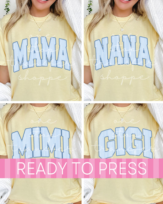 Preppy Blue Stripes Mama Nana Mimi Gigi DTF Transfer - Ready to Press DTF Transfers