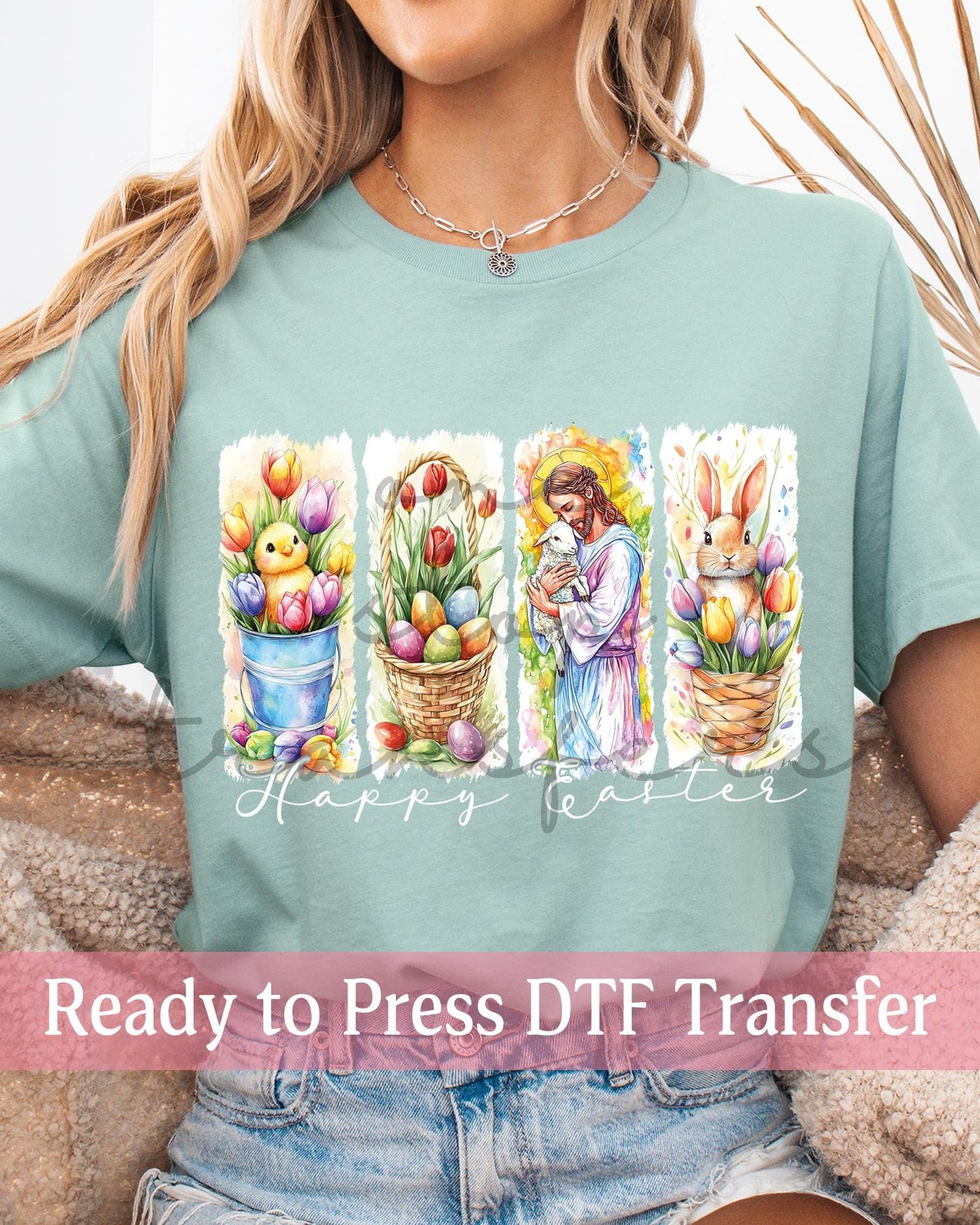 Lamb of God Easter Floral Brushstroke Panels - Ready to Press DTF Transfers