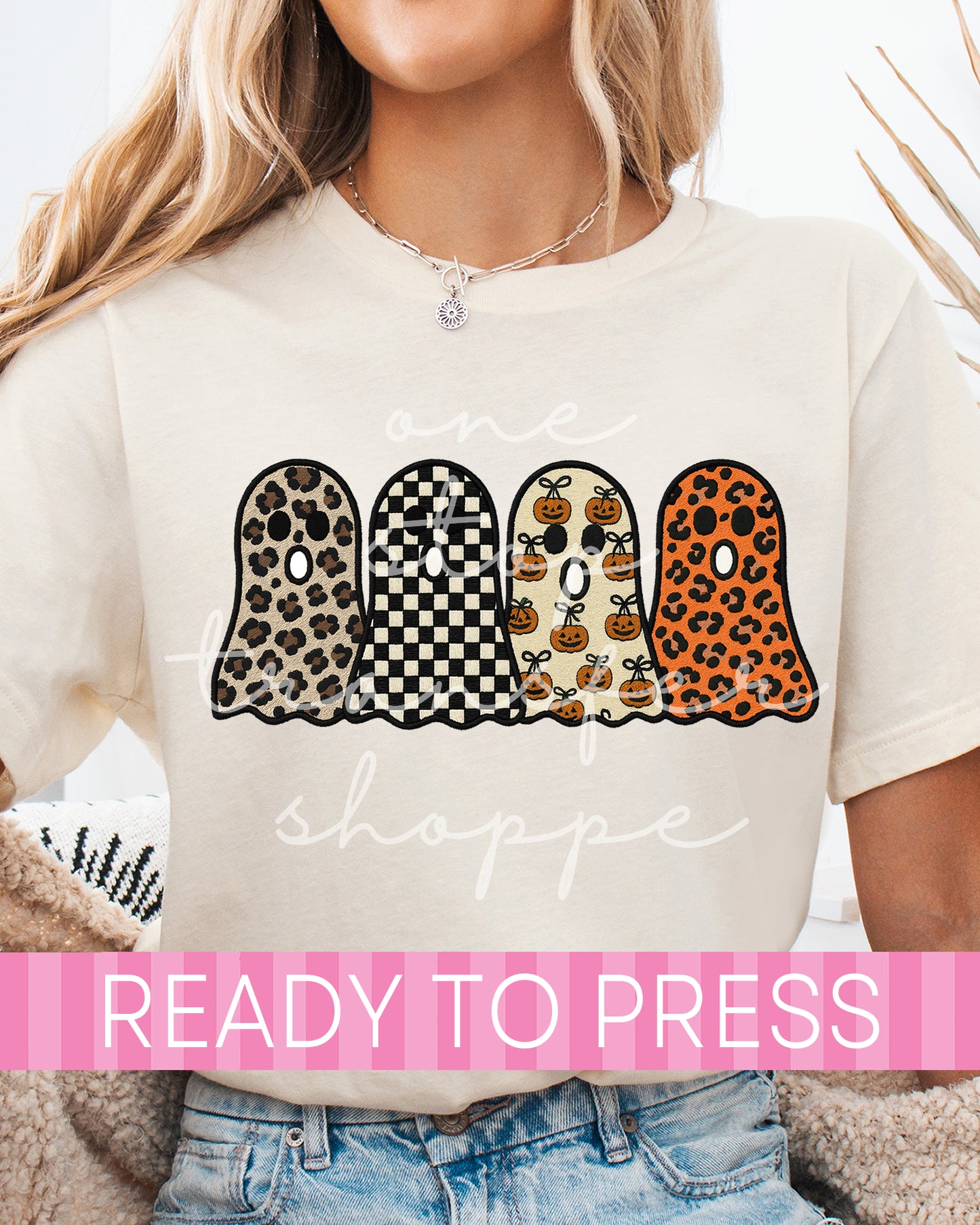 Faux Embroidered Leopard Checker Ghost - Ready to Press DTF Transfers