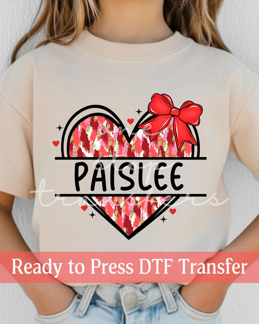 Valentine's Day Custom Name Valentine Watercolor Split Heart - Ready to Press DTF Transfers