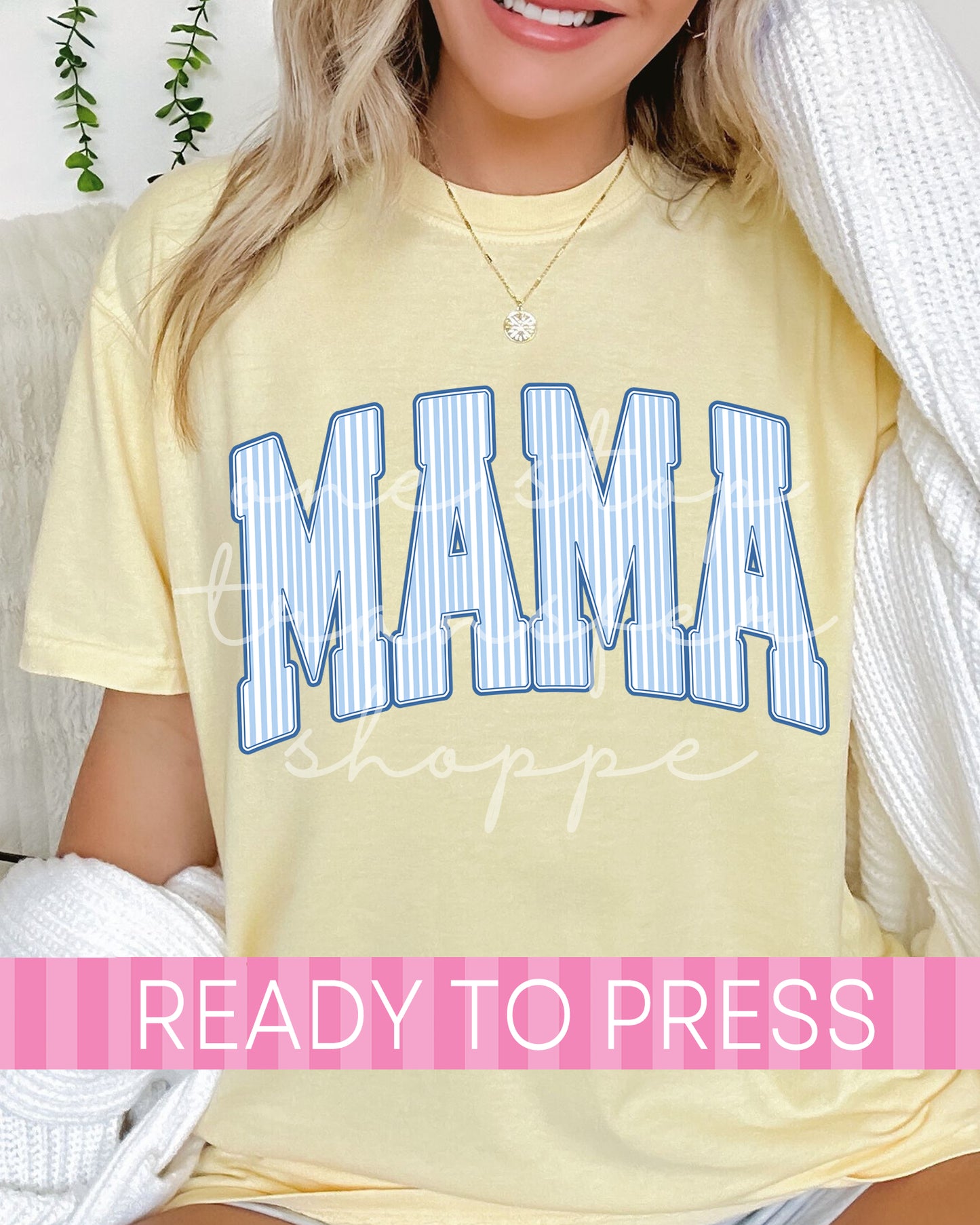 Preppy Blue Stripes Mama Nana Mimi Gigi DTF Transfer - Ready to Press DTF Transfers