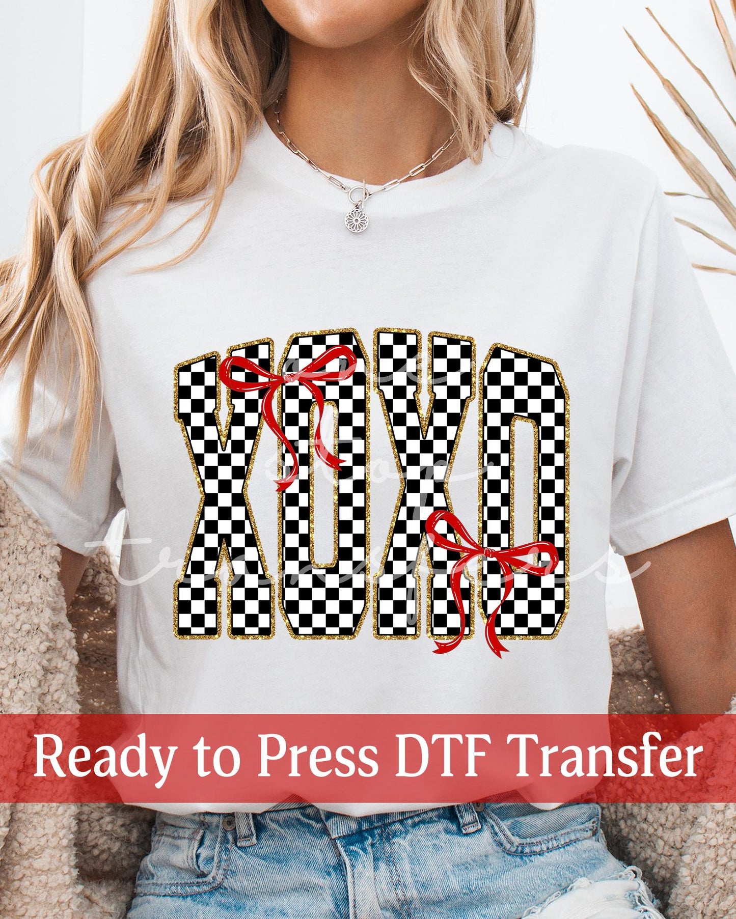 Valentine's Day Varsity Black and White Checker XOXO - Ready to Press DTF Transfers