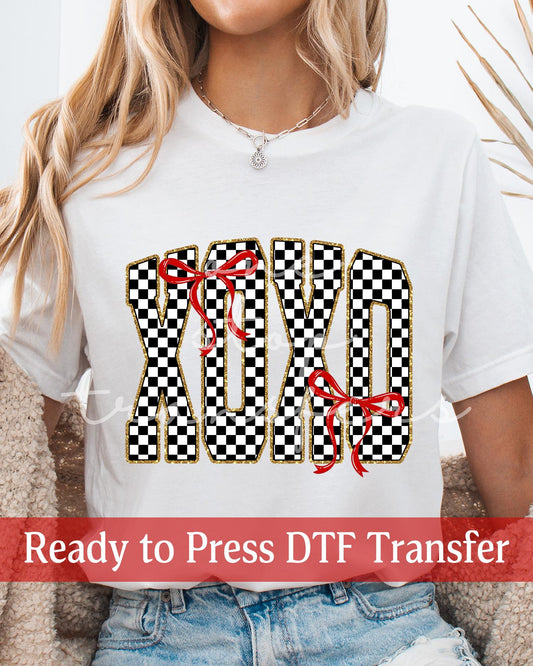Valentine's Day Varsity Black and White Checker XOXO - Ready to Press DTF Transfers