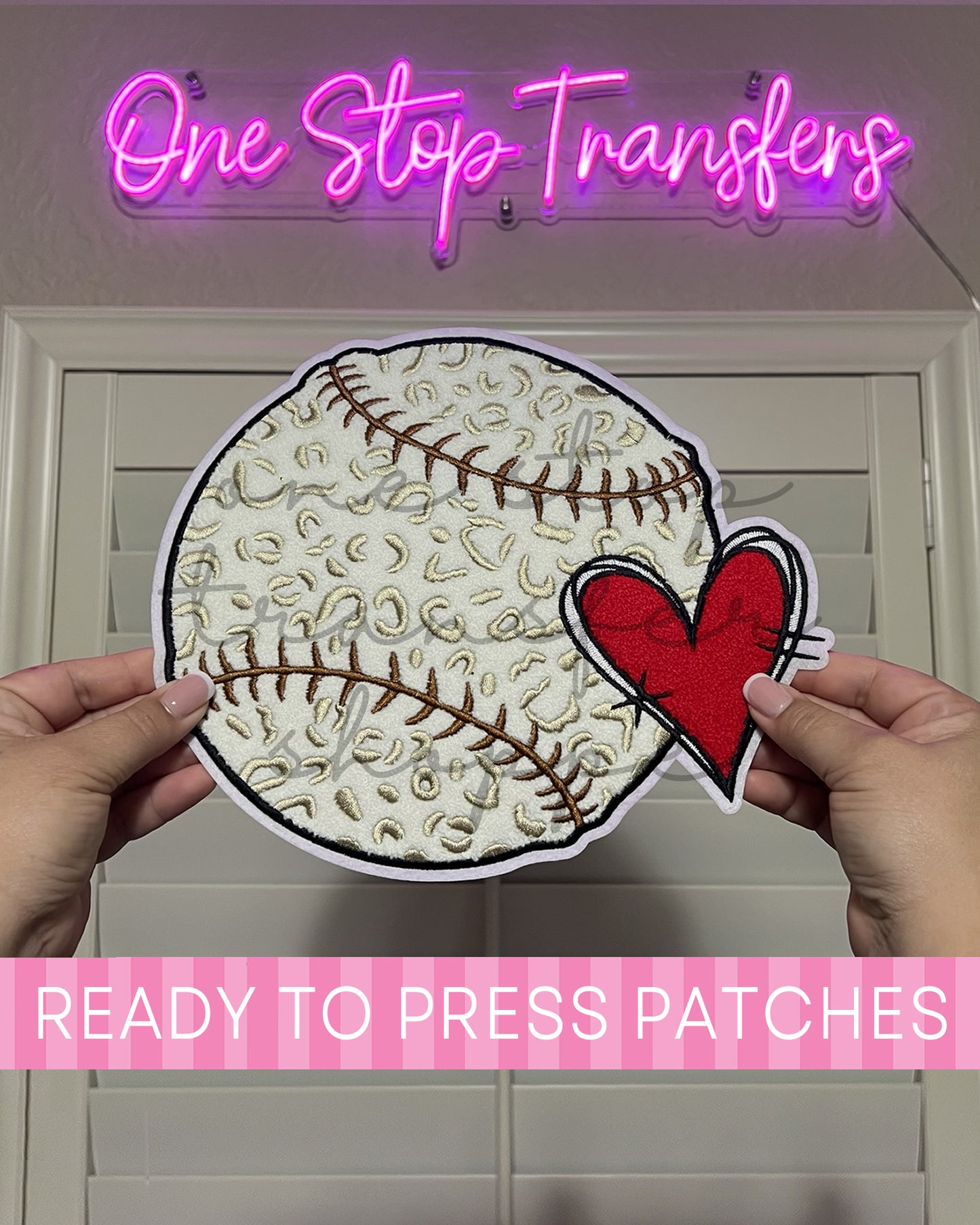 Leopard Baseball Heart Chenille Iron On Patch - Ready to Press Patches