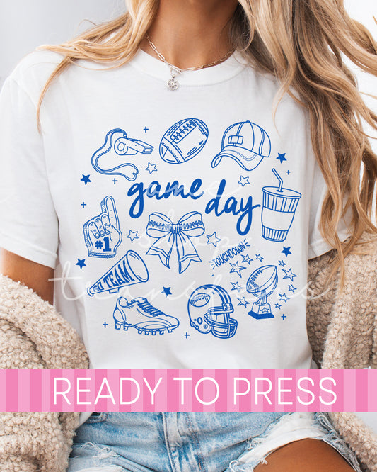 Preppy Blue Game Day Football Collage - Ready to Press DTF Transfers