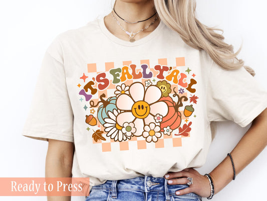 Retro Checker It's Fall Y'all Smiley Faces - Ready to Press DTF Transfers