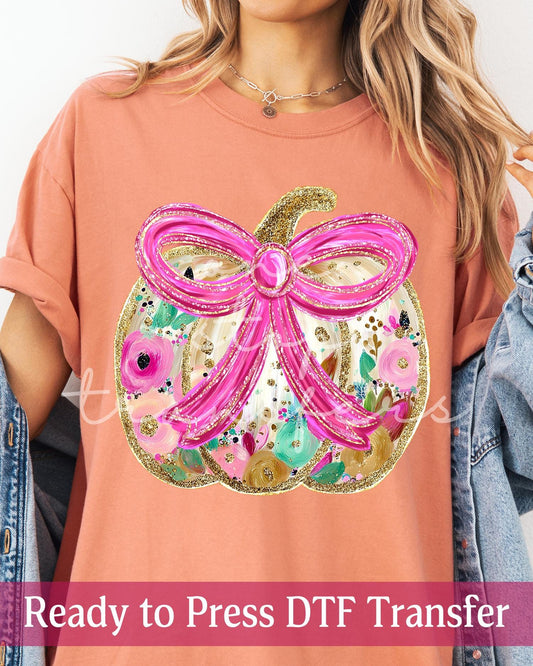 Faux Glitter Watercolor Roses Fall Pumpkin - Ready to Press DTF Transfers