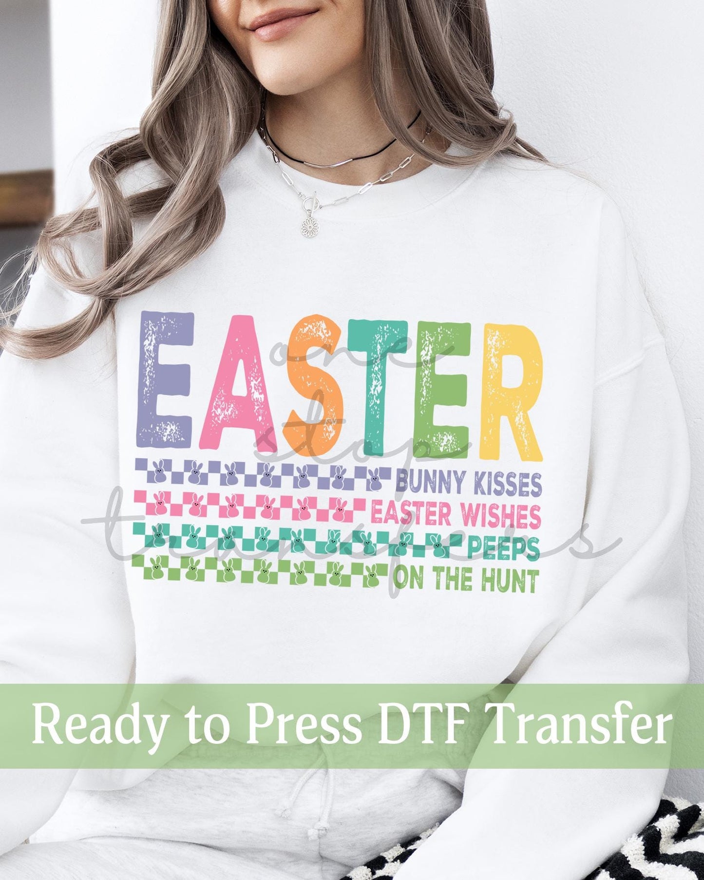 Retro Easter Bunny Kisses Easter Wishes Egg Hunt - Ready to Press DTF Transfers