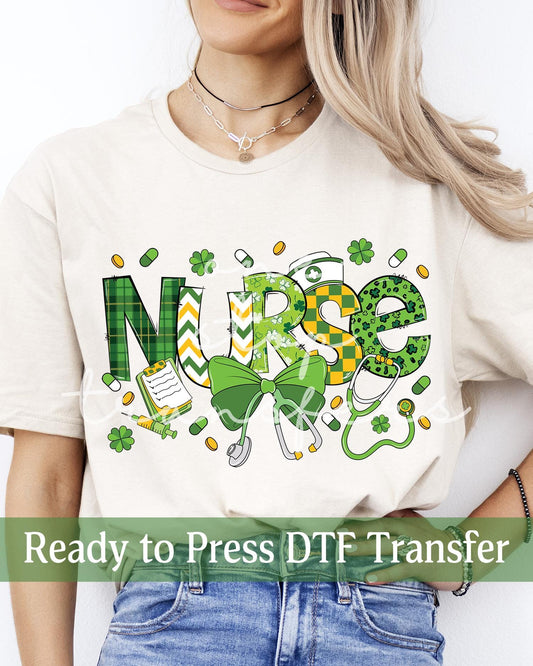 St. Patrick's Day Coquette NURSE - Ready to Press DTF Transfers