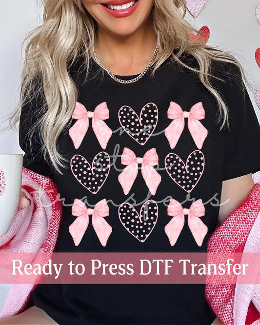 Valentine's Day Coquette Pink Bows and Polka Dot Hearts Collage - Ready to Press DTF Transfers