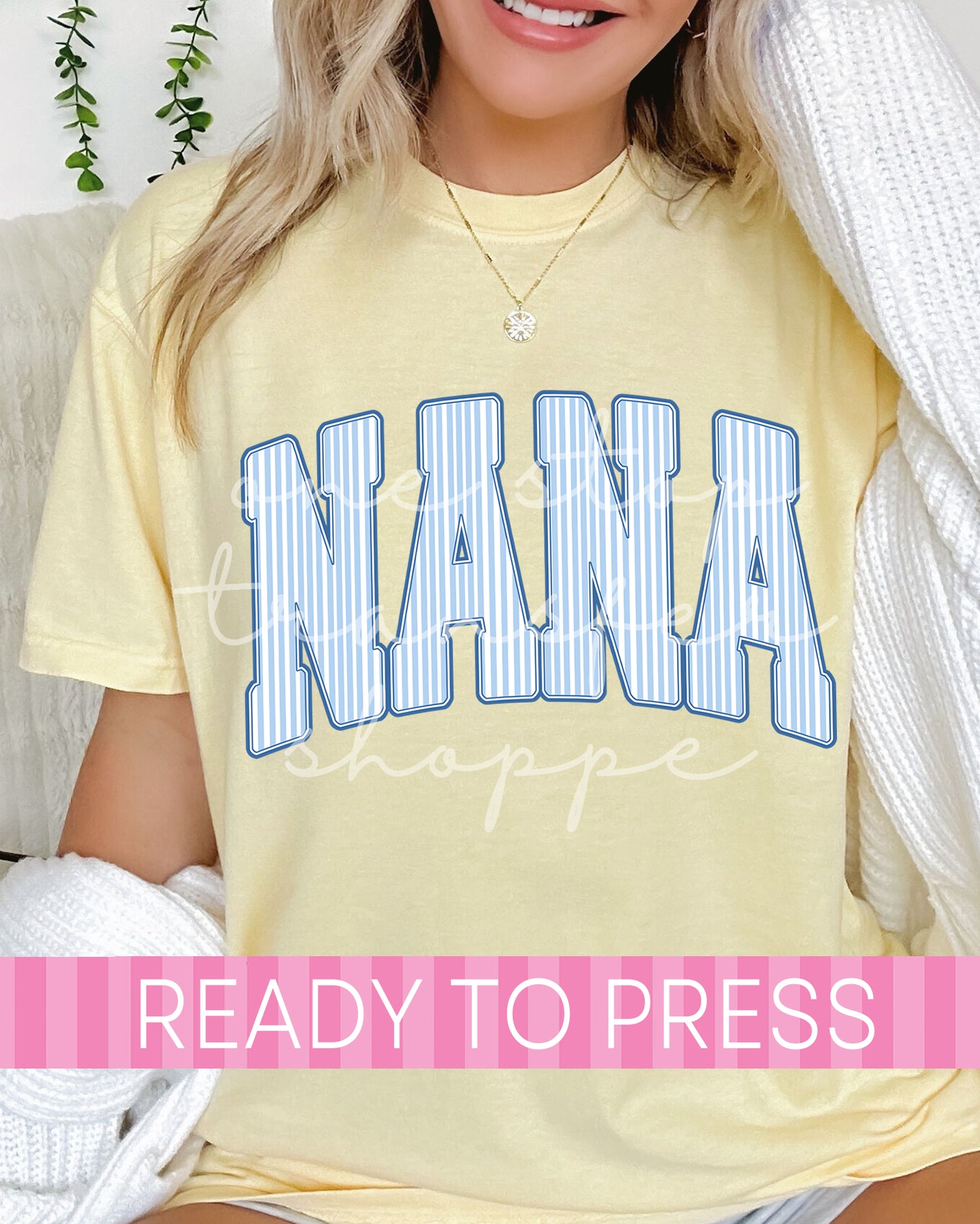 Preppy Blue Stripes Mama Nana Mimi Gigi DTF Transfer - Ready to Press DTF Transfers