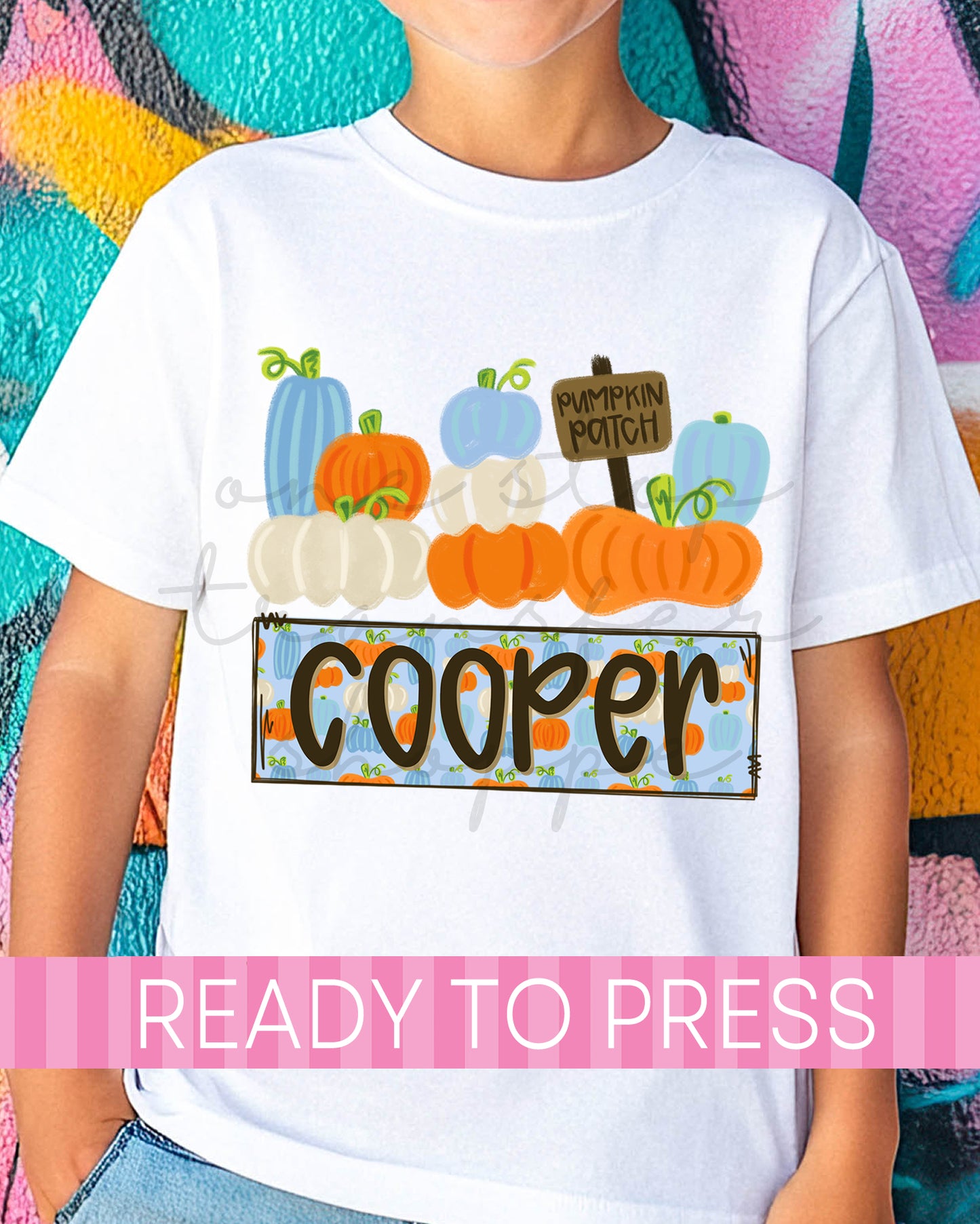 Custom Name Preppy Boy Watercolor Pumpkin Patch - Ready to Press DTF Transfers