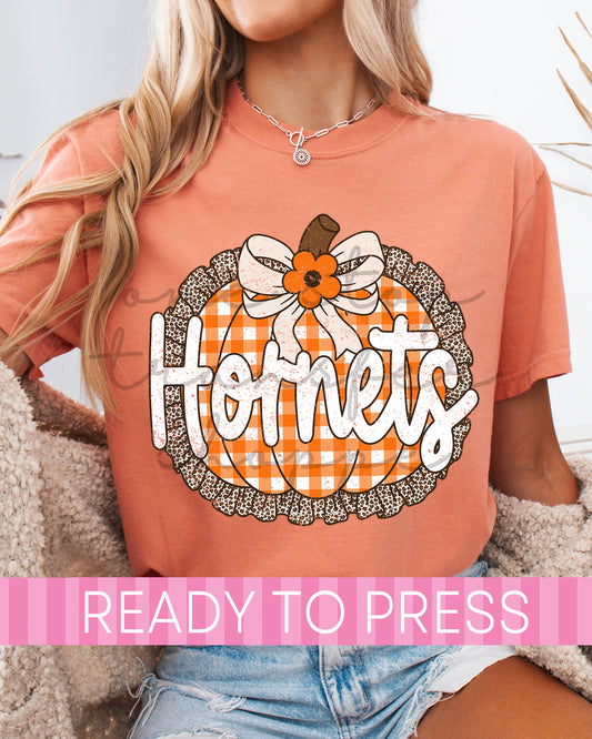 Gingham Fall HORNETS Pumpkin - Ready to Press DTF Transfers